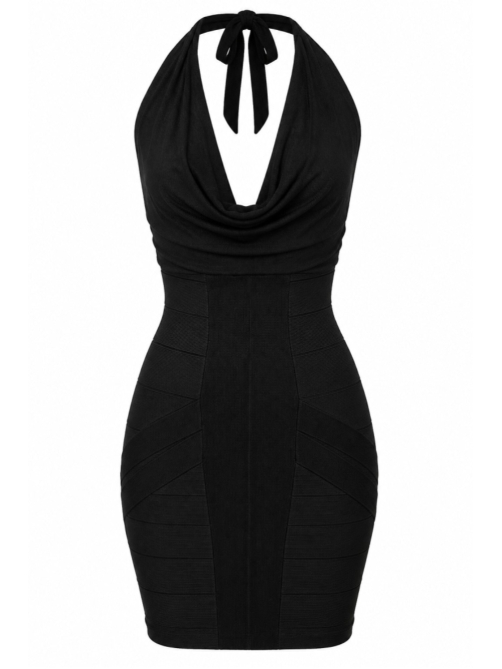 Sky Twyla Black Bandage Halter Mini Dress Cowl Neck Bodycon NWT Sz S Vegas GNO